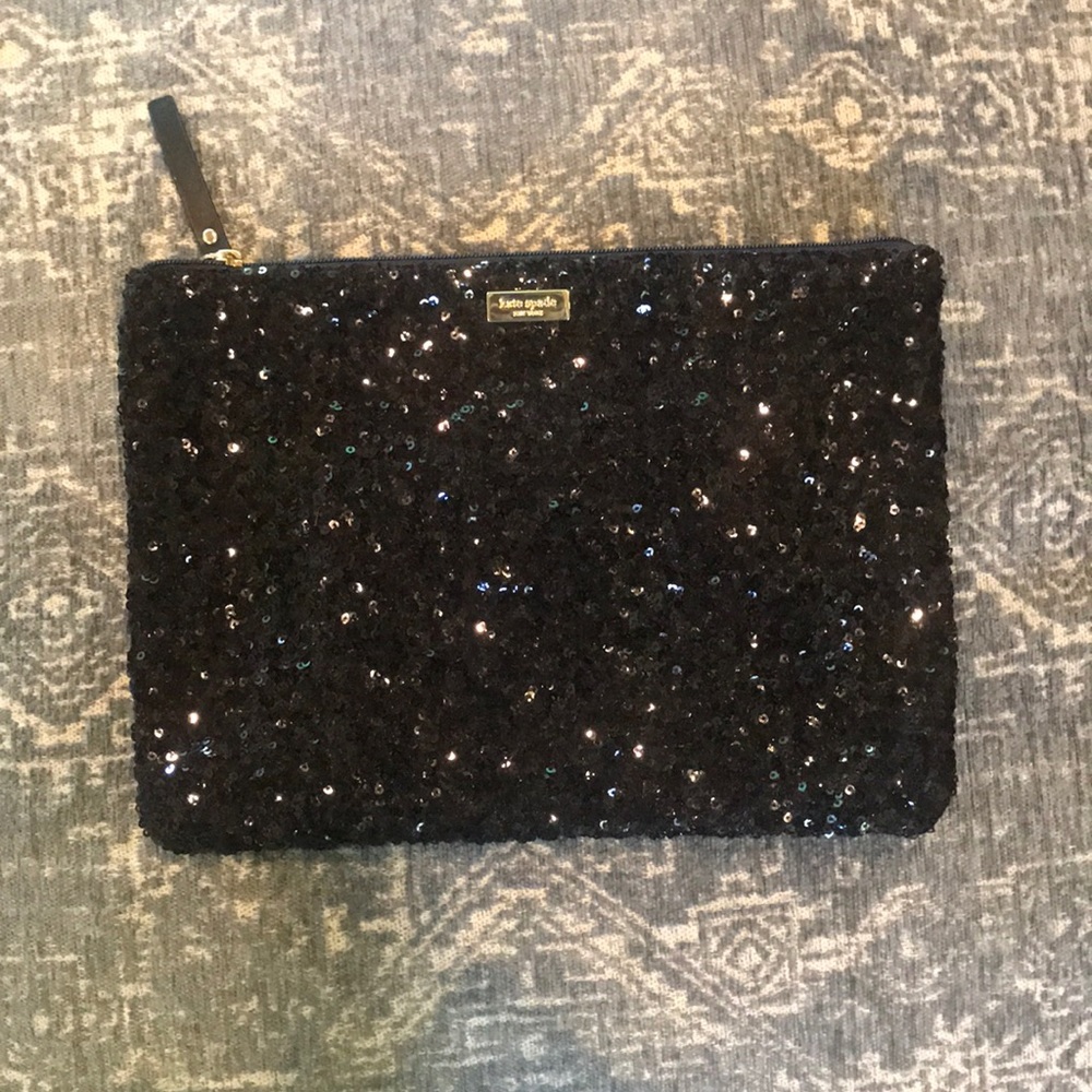 Kate spade black sequin clutch pouch